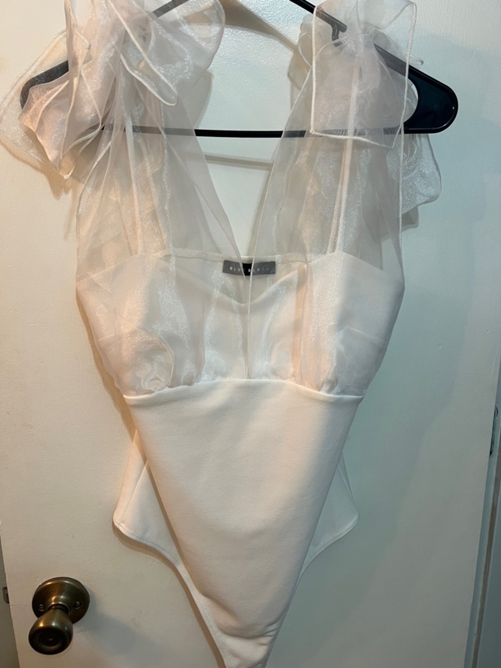 Blue Blush White Sheer Strap Bodysuit